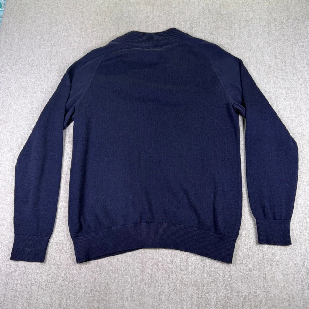 LL Bean Full Zip Cardigan Men L Navy Blue Cotton Mock Neck Sweater 290192